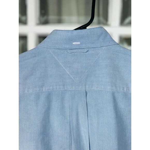 Tommy Hilfiger Men’s Large Pale Blue Button Down Poplin Long Sleeved Shirt •Flaw - Picture 6 of 14